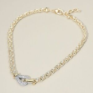 14K Gold Plated TwoTone CZ Stone Pave Chain Necklace